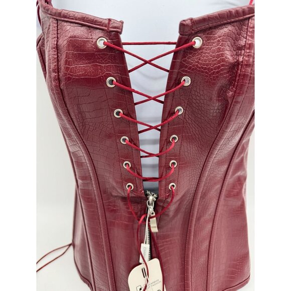 Charmian Womens Irresistible Fashion Corset Thong Matching Set Sz S Red Croc NWT - Picture 6 of 13